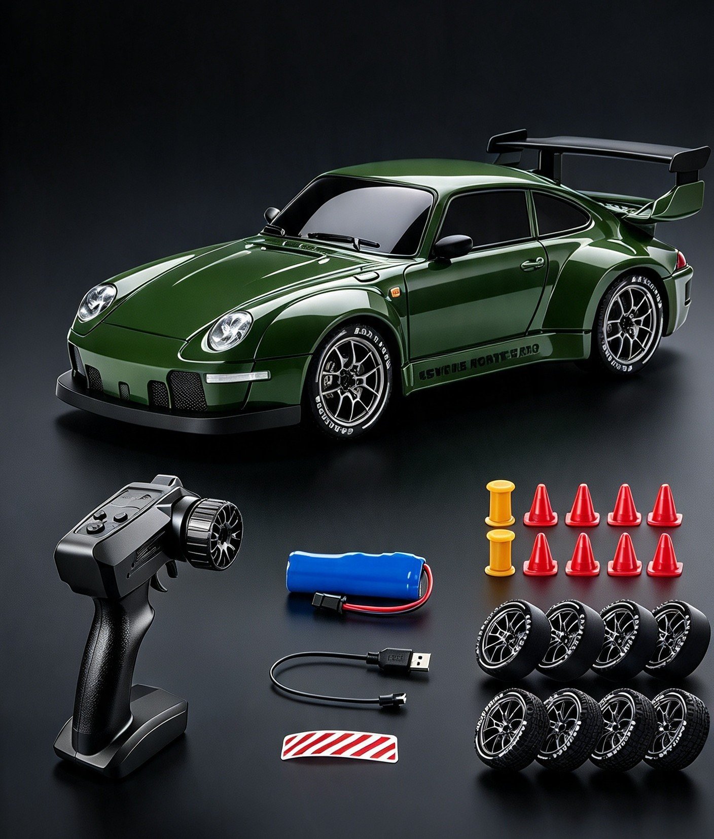 1:24 RC Drift Racer 911 Upgraded Chassis & Precision Remote Edition, Green - Image 2