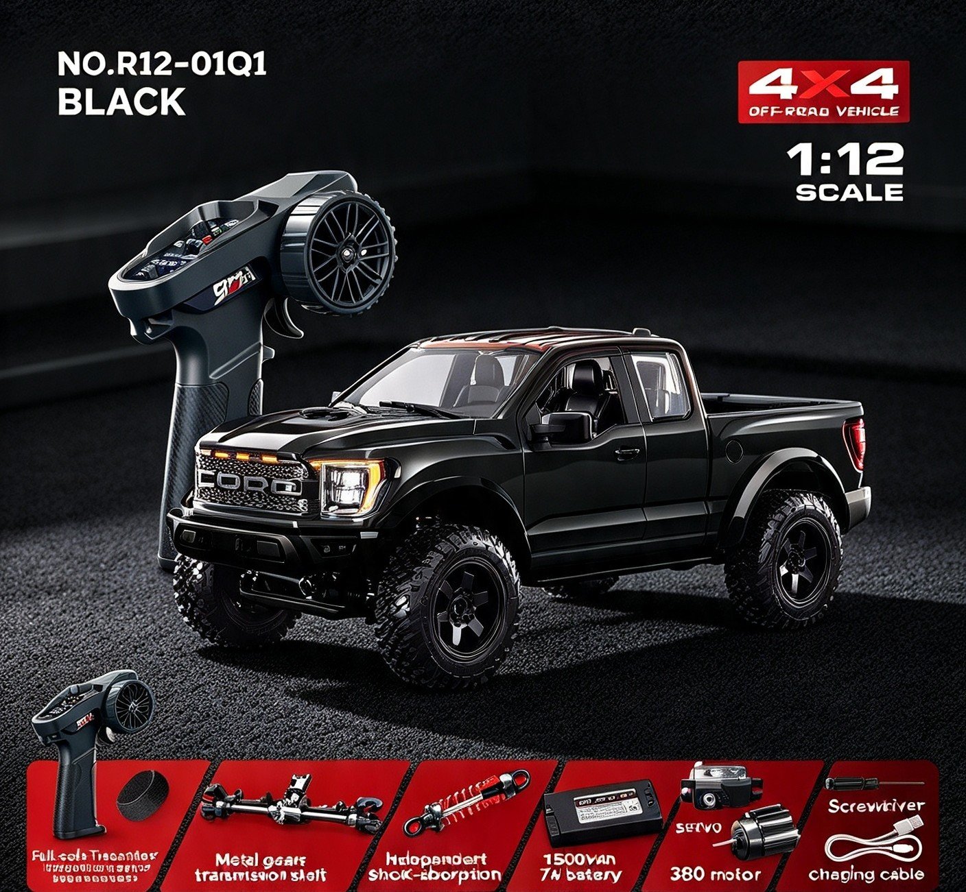 Hstar F-150 Raptor 1:12 Scale 4WD Off-Road RC Crawler Black - Image 7