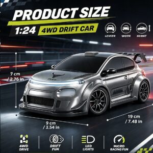 1:24 RC Rally Inspired Drift Racing Car 20kmh Iconic Rally Inspired Drift Car Racer Green - Image 3