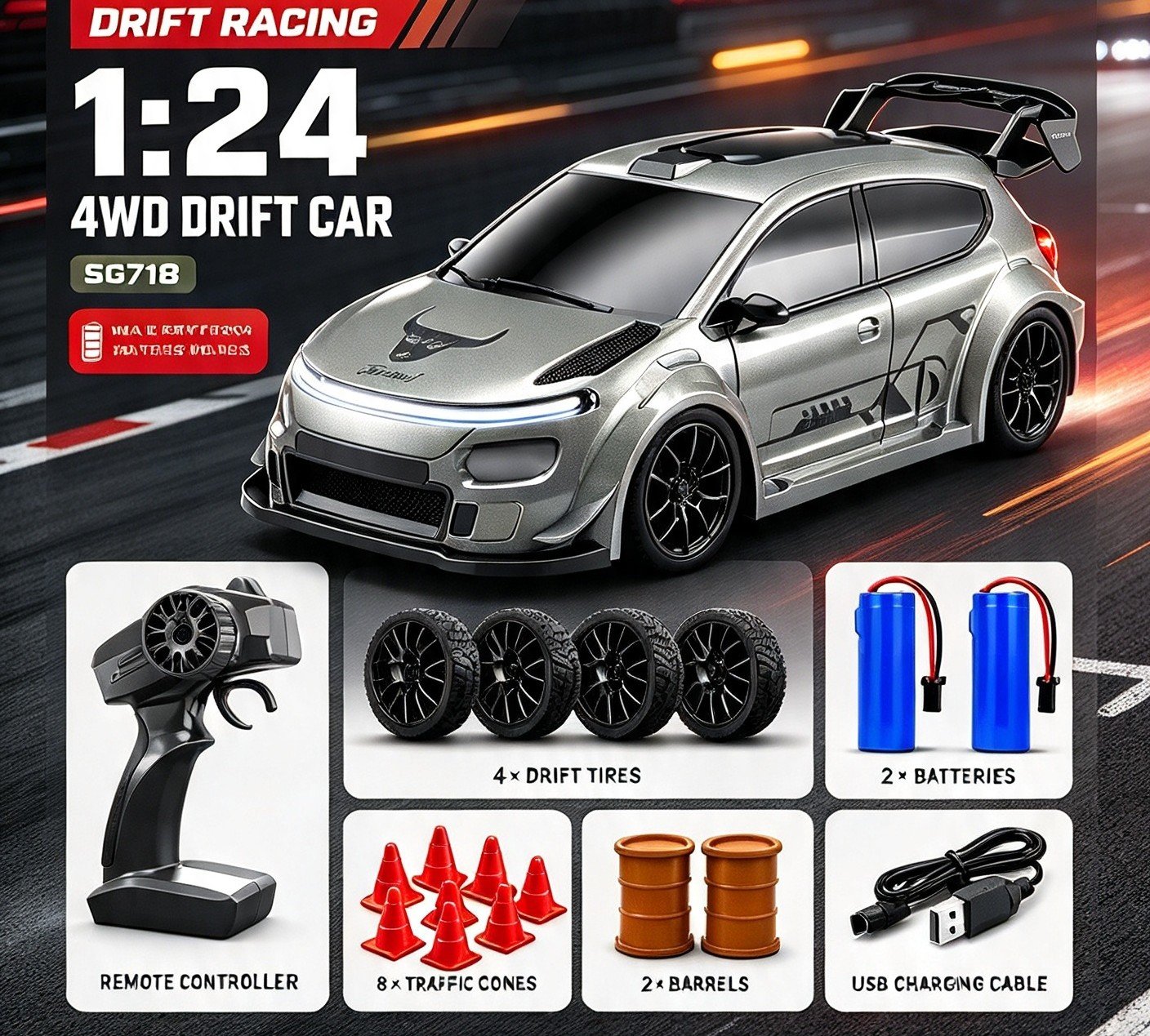 1:24 RC Rally Inspired Drift Racing Car 20kmh Iconic Rally Inspired Drift Car Racer Green - Image 4