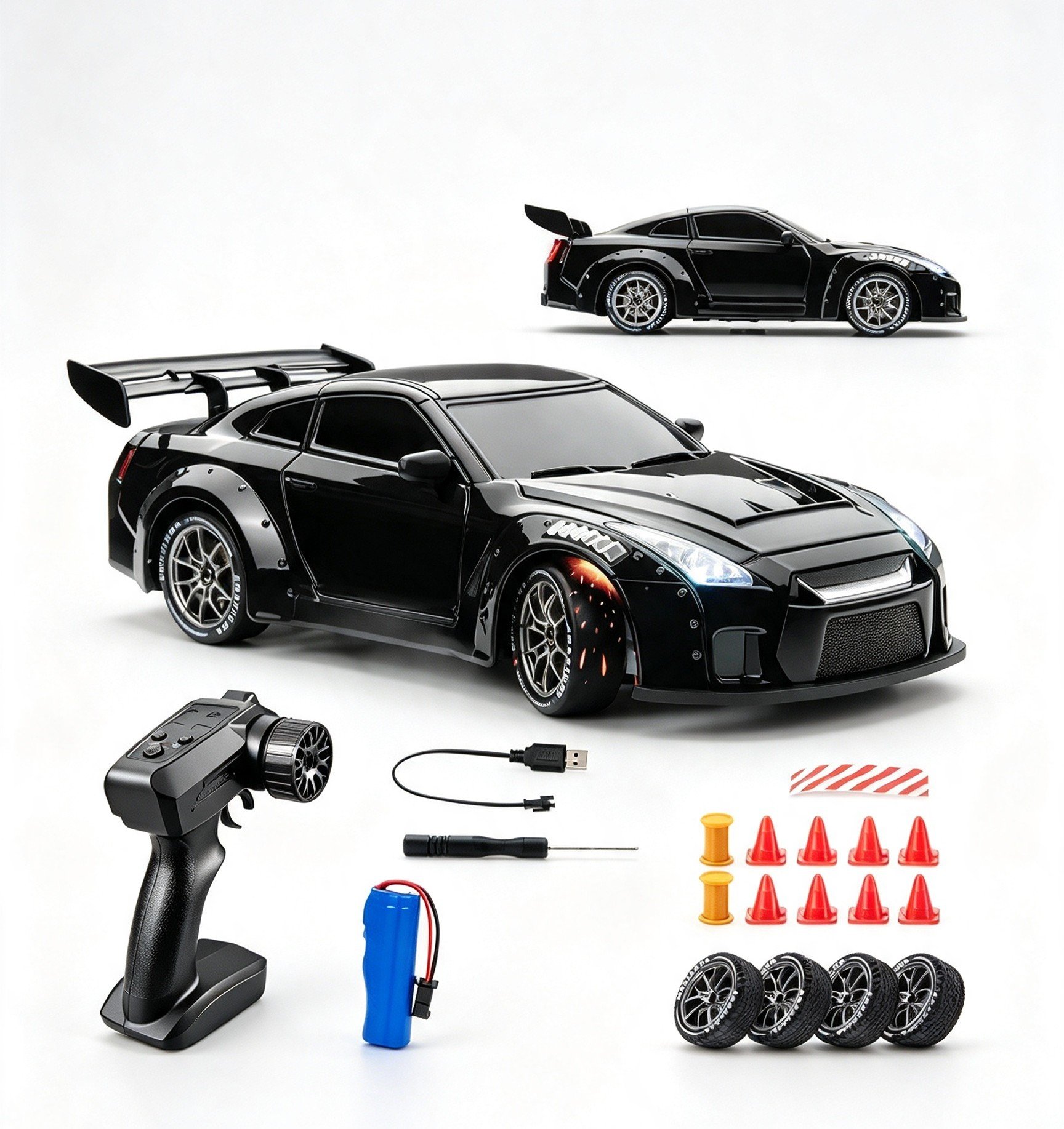 1:24 RC Drift Racer GTR Inspired Upgraded Precision Remote Edition Black - Image 2