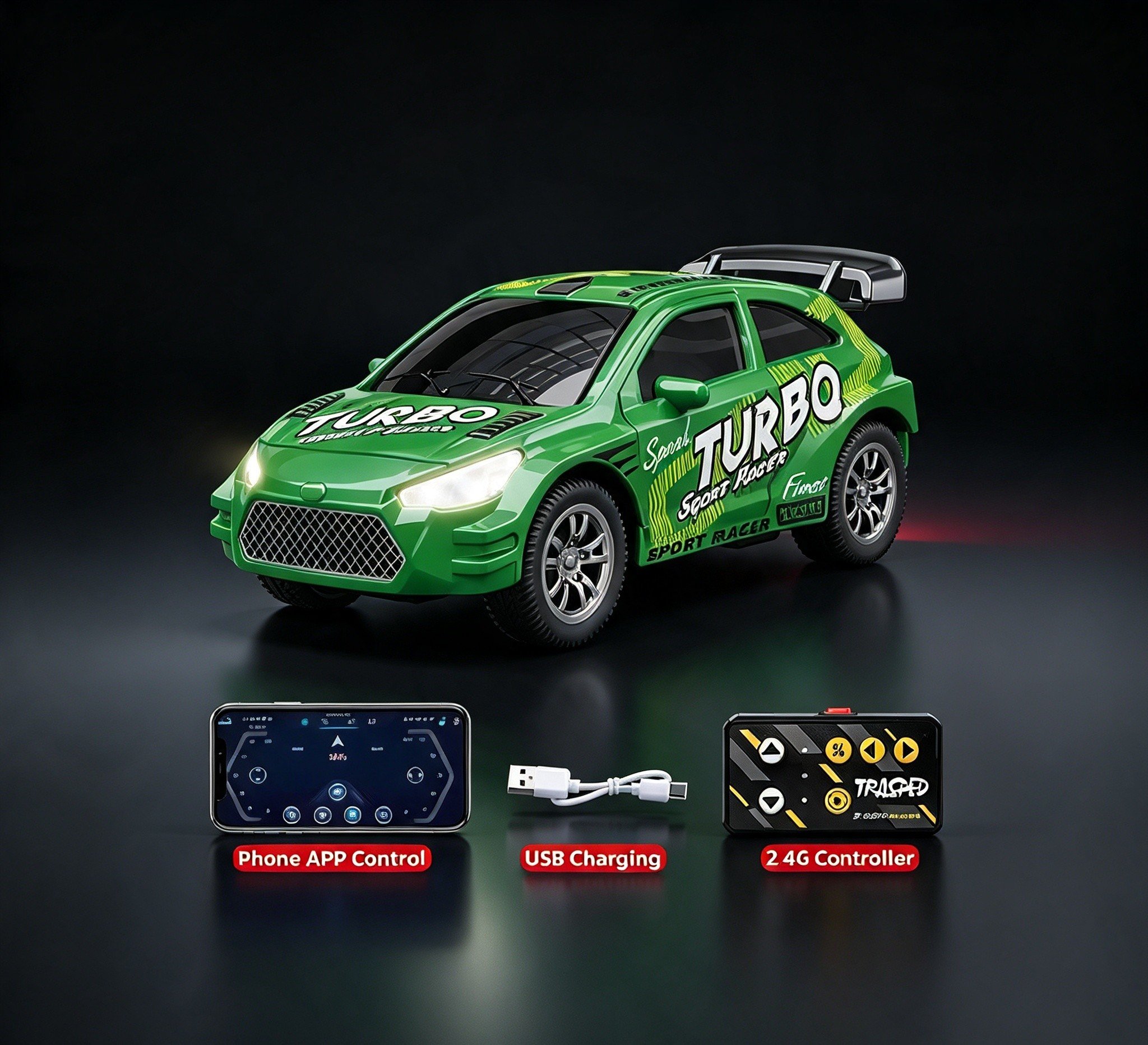 1/64 Mini Sports Car 2.4G Pocket-Sized Alloy Crawler 3-Speed Cruise Control Green